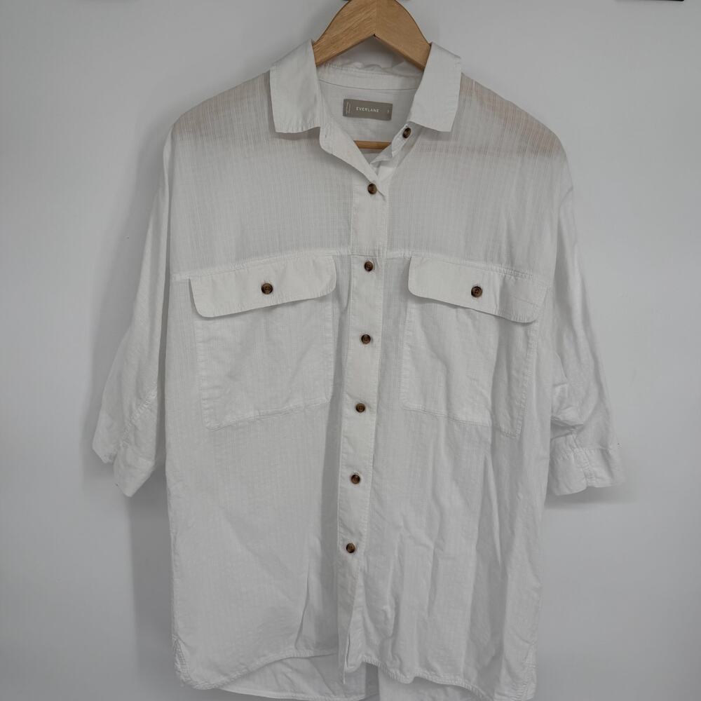 Everlane‎ Shirt Men’s Small White Oversized Quiet Luxury Old Money Subtle Plaid